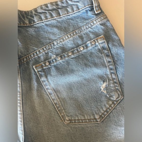 Zara High Waisted Denim Rhinestone Distressed Shorts - Picture 4 of 8